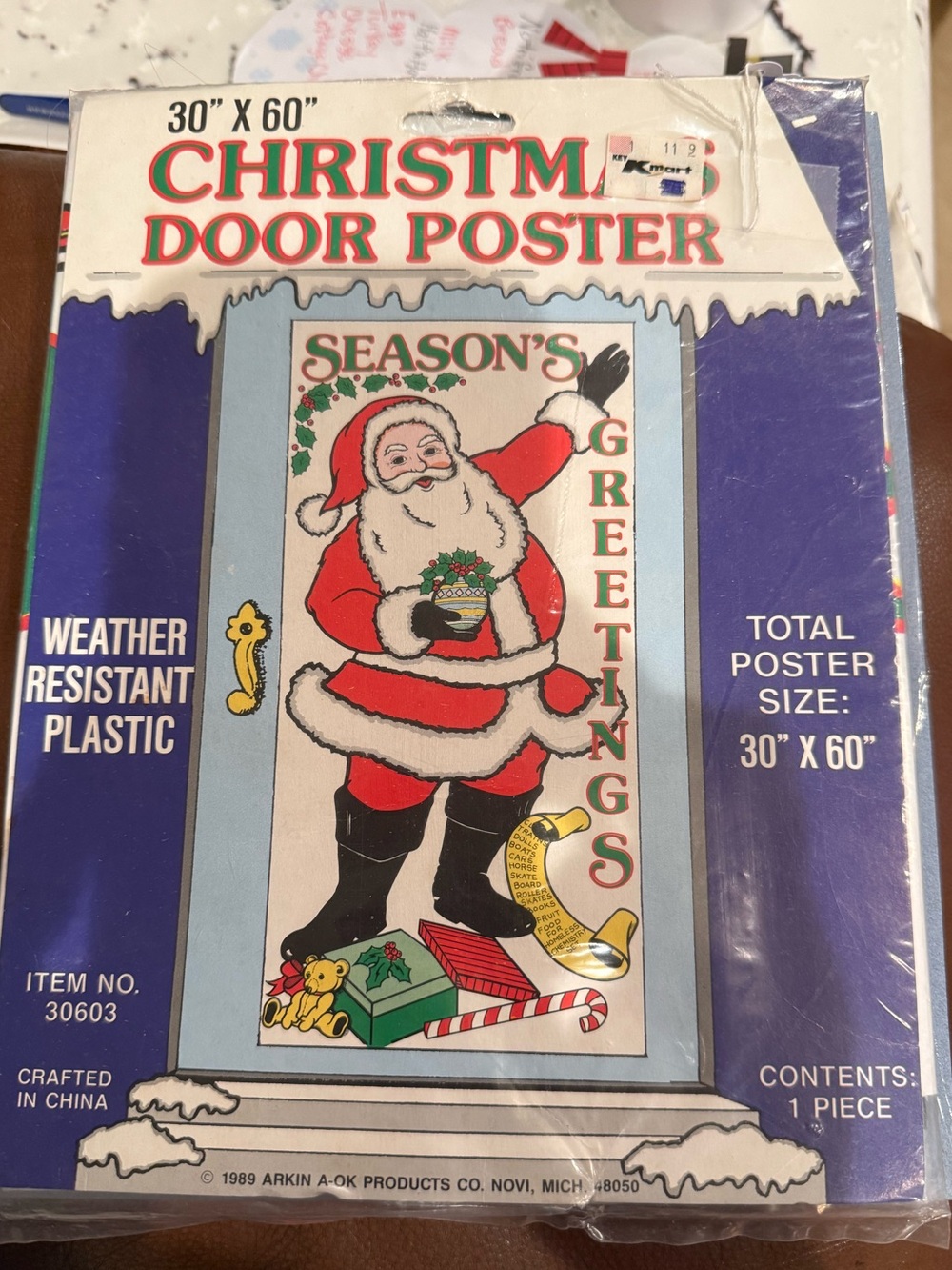 Vintage 1989 Arkin Christmas Door Cover Poster - Santa "Season's Greetings"